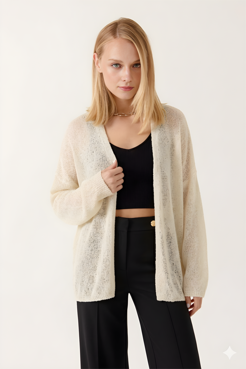 CÁRDIGAN DE PUNTO CALADO COLOR BLANCO ROTO 2